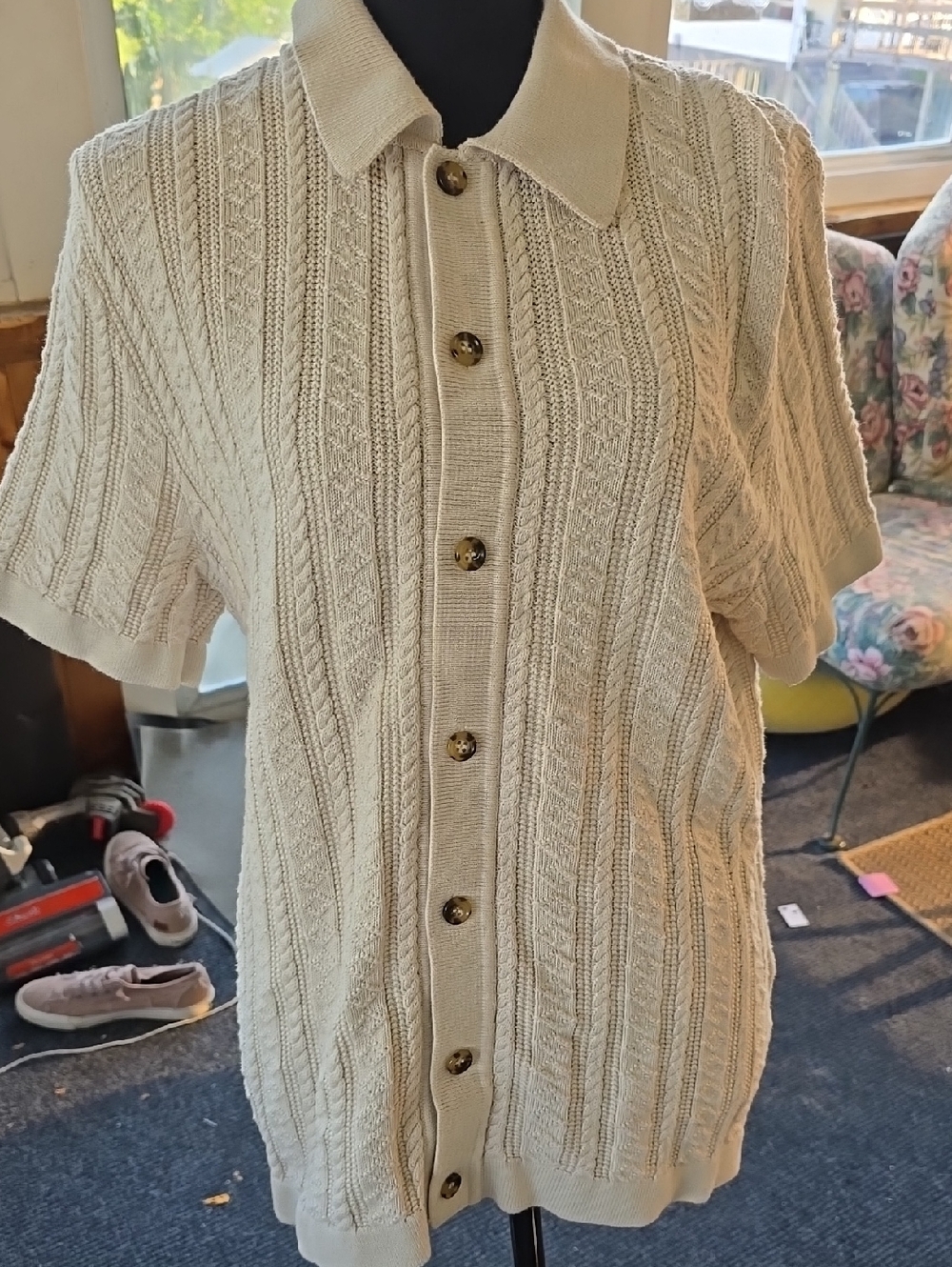 J. Crew Cream Cable-Knit Short Sleeve Cardigan J Crew Size Medium.